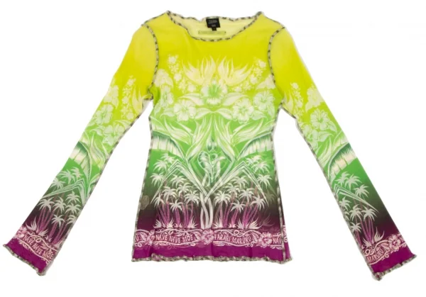 ジャンポールゴルチエ ファムJean Paul GAULTIER FEMME ハイビスカスプリントグラデーションパワーネットカットソー 黄緑紫40 K-105625_002