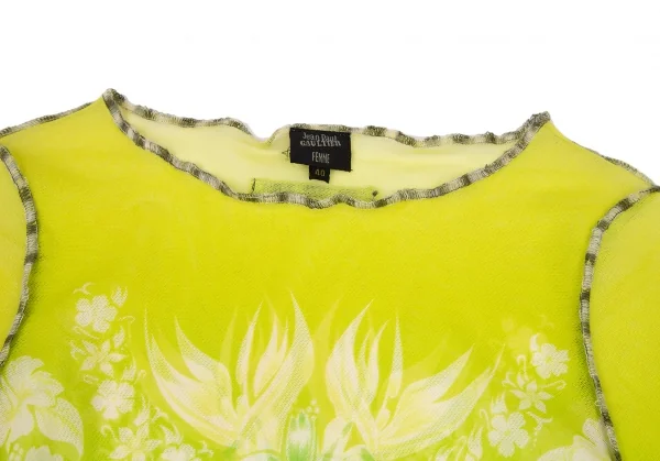 ジャンポールゴルチエ ファムJean Paul GAULTIER FEMME ハイビスカスプリントグラデーションパワーネットカットソー 黄緑紫40 K-105625_004