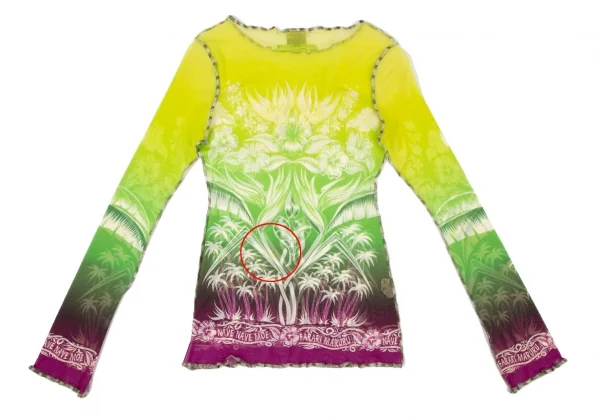 ジャンポールゴルチエ ファムJean Paul GAULTIER FEMME ハイビスカスプリントグラデーションパワーネットカットソー 黄緑紫40 K-105625_009