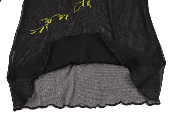 ジャンポールゴルチエ ファムJean Paul GAULTIER FEMME フラワー刺繍パワーネットカットソー 黒40 K-105627_011