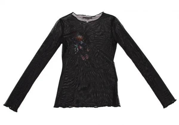 ジャンポールゴルチエ ファムJean Paul GAULTIER FEMME フラワー刺繍パワーネットカットソー 黒40 K-105627_012