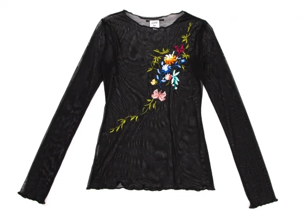 ジャンポールゴルチエ ファムJean Paul GAULTIER FEMME フラワー刺繍パワーネットカットソー 黒40 K-105627_002