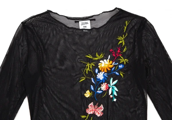 ジャンポールゴルチエ ファムJean Paul GAULTIER FEMME フラワー刺繍パワーネットカットソー 黒40 K-105627_003