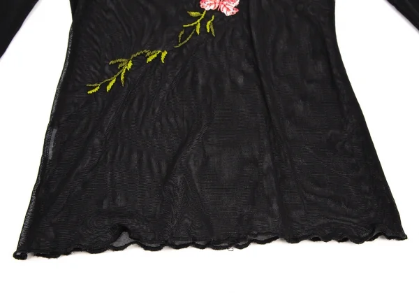 ジャンポールゴルチエ ファムJean Paul GAULTIER FEMME フラワー刺繍パワーネットカットソー 黒40 K-105627_009