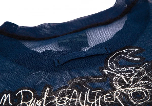 ジャンポールゴルチエ ファムJean Paul GAULTIER FEMME フェイス線画プリントパワーネットカットソー 紺40 K-105628_012