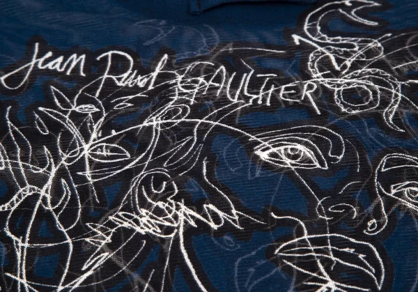 ジャンポールゴルチエ ファムJean Paul GAULTIER FEMME フェイス線画プリントパワーネットカットソー 紺40 K-105628_013