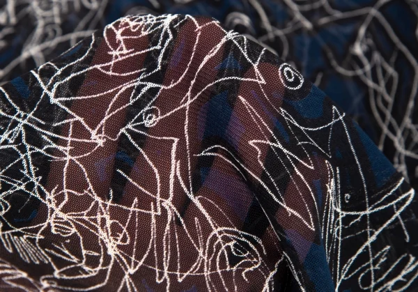 ジャンポールゴルチエ ファムJean Paul GAULTIER FEMME フェイス線画プリントパワーネットカットソー 紺40 K-105628_014