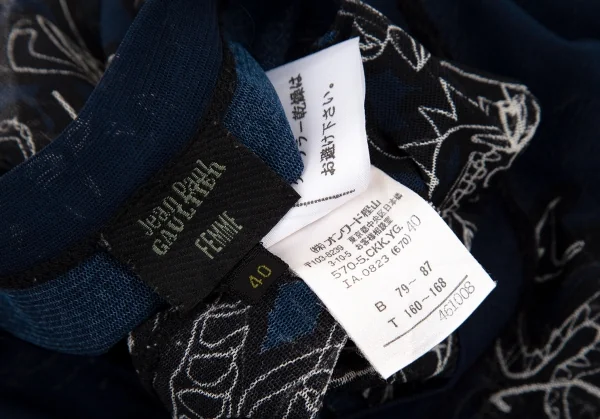 ジャンポールゴルチエ ファムJean Paul GAULTIER FEMME フェイス線画プリントパワーネットカットソー 紺40 K-105628_016