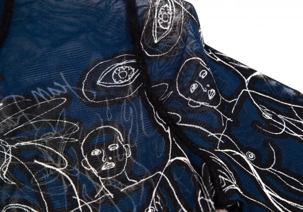 ジャンポールゴルチエ ファムJean Paul GAULTIER FEMME フェイス線画プリントパワーネットカットソー 紺40 K-105628_006