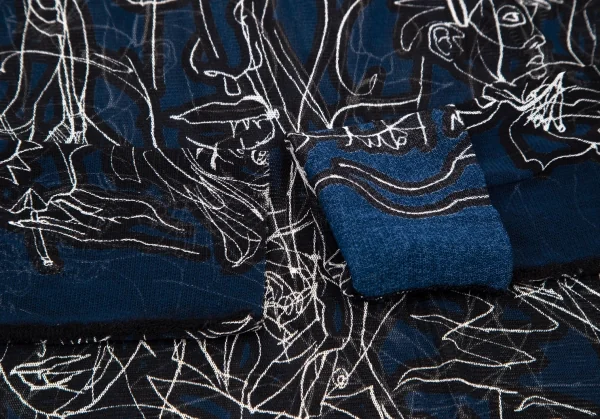 ジャンポールゴルチエ ファムJean Paul GAULTIER FEMME フェイス線画プリントパワーネットカットソー 紺40 K-105628_007