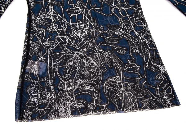 ジャンポールゴルチエ ファムJean Paul GAULTIER FEMME フェイス線画プリントパワーネットカットソー 紺40 K-105628_008