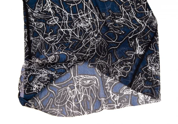 ジャンポールゴルチエ ファムJean Paul GAULTIER FEMME フェイス線画プリントパワーネットカットソー 紺40 K-105628_009