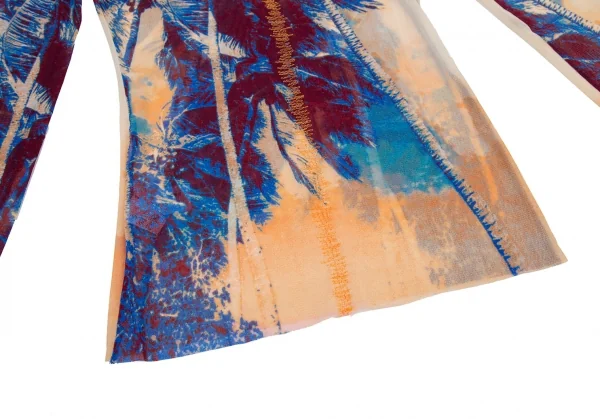 ジャンポールゴルチエ ファムJean Paul GAULTIER FEMME パームプリントジグザグステッチパワーネットハイネックカットソー 青40 K-105629_010