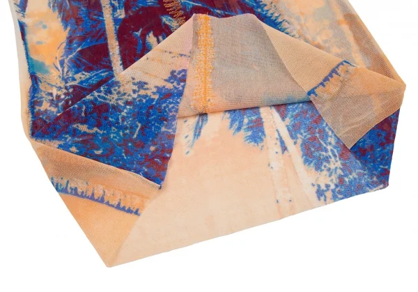 ジャンポールゴルチエ ファムJean Paul GAULTIER FEMME パームプリントジグザグステッチパワーネットハイネックカットソー 青40 K-105629_011