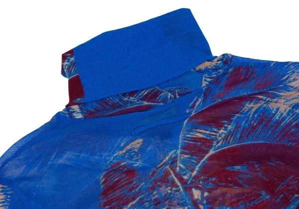 ジャンポールゴルチエ ファムJean Paul GAULTIER FEMME パームプリントジグザグステッチパワーネットハイネックカットソー 青40 K-105629_013