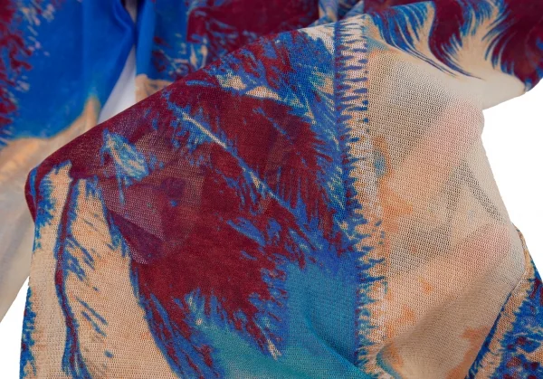 ジャンポールゴルチエ ファムJean Paul GAULTIER FEMME パームプリントジグザグステッチパワーネットハイネックカットソー 青40 K-105629_014