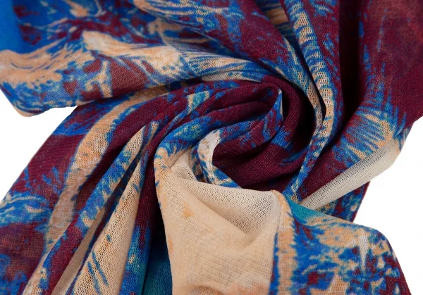 ジャンポールゴルチエ ファムJean Paul GAULTIER FEMME パームプリントジグザグステッチパワーネットハイネックカットソー 青40 K-105629_015