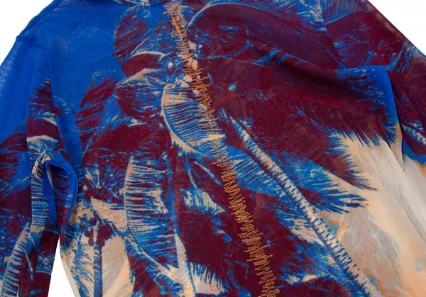 ジャンポールゴルチエ ファムJean Paul GAULTIER FEMME パームプリントジグザグステッチパワーネットハイネックカットソー 青40 K-105629_006