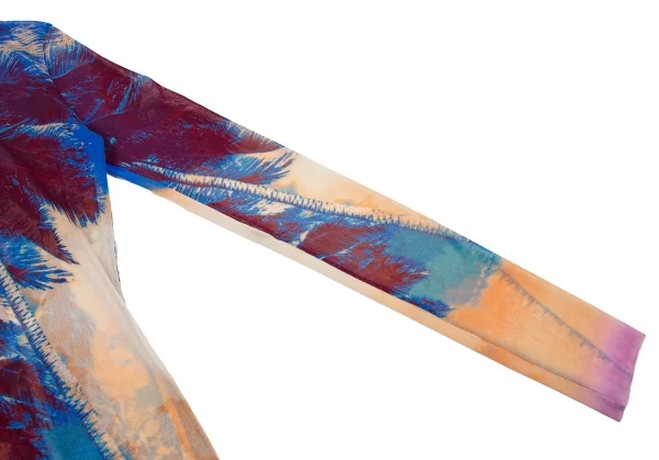 ジャンポールゴルチエ ファムJean Paul GAULTIER FEMME パームプリントジグザグステッチパワーネットハイネックカットソー 青40 K-105629_008