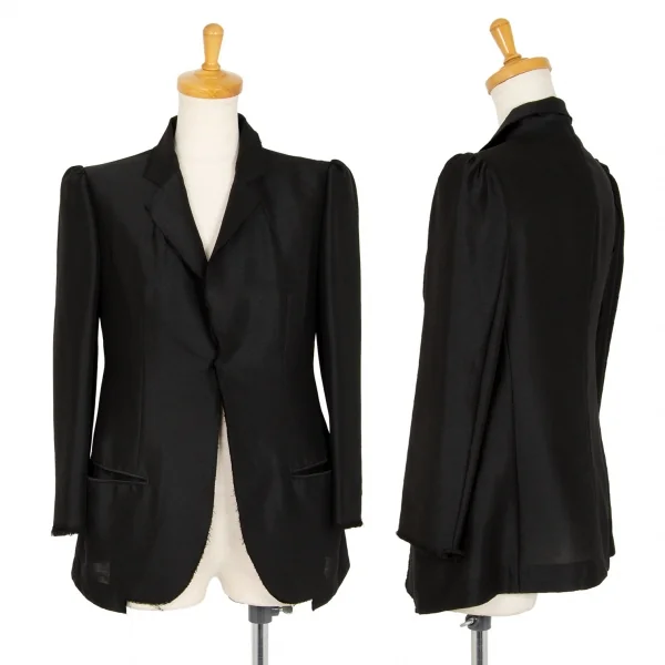 ヨウジヤマモト ファムYohji Yamamoto FEMME モヘヤシルク裁ち切りパフスリーブジャケット 黒1 K-105657_001