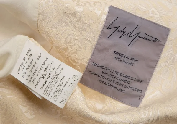 ヨウジヤマモト ファムYohji Yamamoto FEMME シルクジャガードバックスリットジャケット アイボリー1 K-105658_017