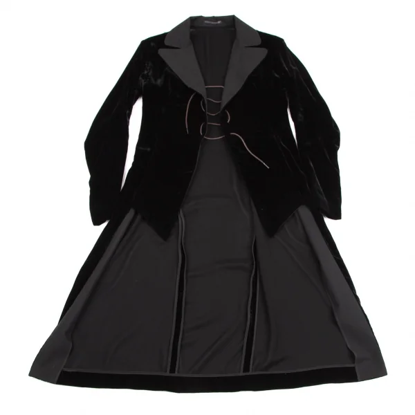 ヨウジヤマモト ファムYohji Yamamoto FEMME ベロアバックロングジャケット 黒1 K-105661_002
