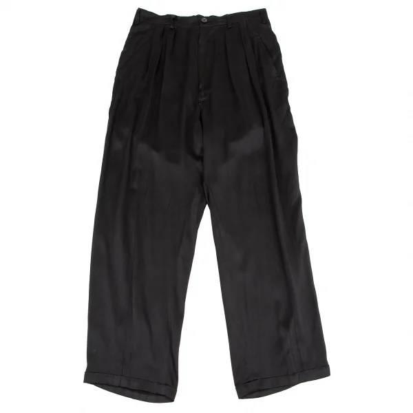 ヨウジヤマモト ファムYohji Yamamoto FEMME シルクサテンワイドタックパンツ 黒SS K-105669_001