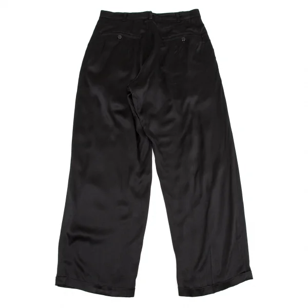 ヨウジヤマモト ファムYohji Yamamoto FEMME シルクサテンワイドタックパンツ 黒SS K-105669_010