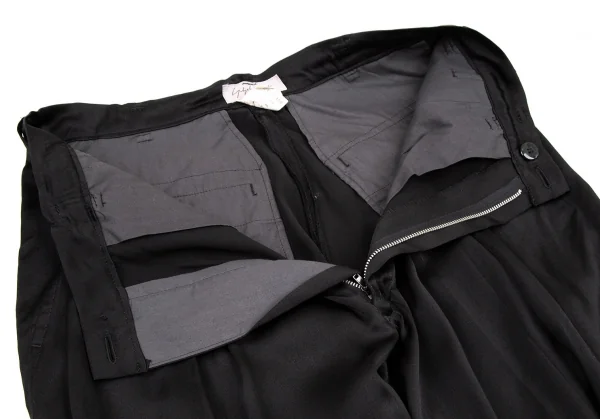 ヨウジヤマモト ファムYohji Yamamoto FEMME シルクサテンワイドタックパンツ 黒SS K-105669_007