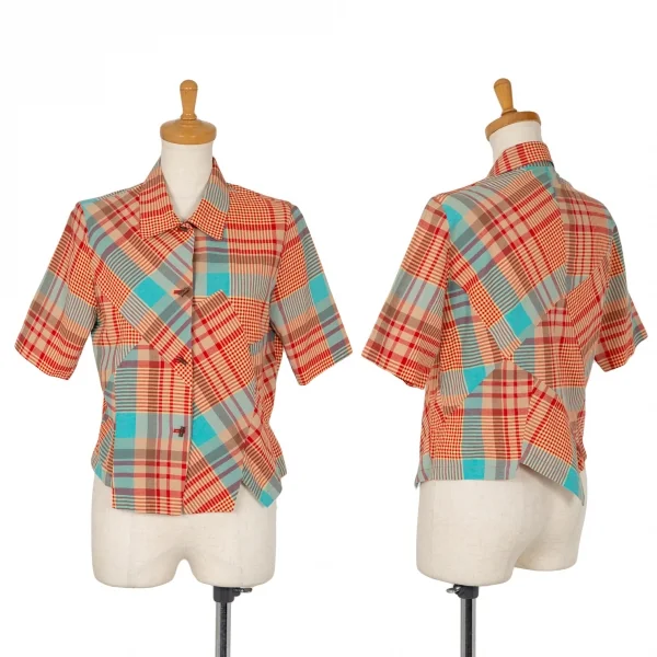ツモリチサトTSUMORI CHISATO チェック切替ウッドボタンデザイン半袖シャツ マルチM K-105677_001