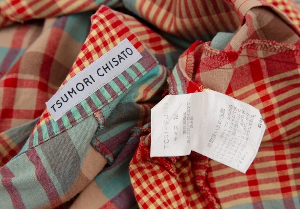 ツモリチサトTSUMORI CHISATO チェック切替ウッドボタンデザイン半袖シャツ マルチM K-105677_012