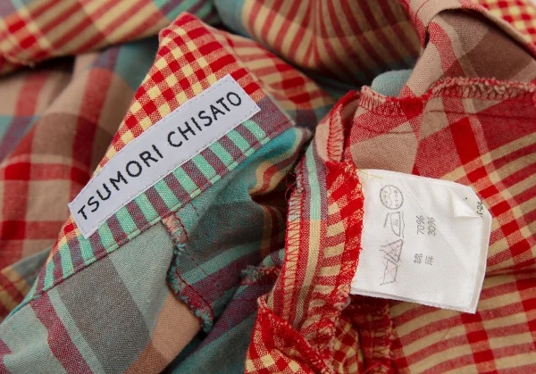 ツモリチサトTSUMORI CHISATO チェック切替ウッドボタンデザイン半袖シャツ マルチM K-105677_013