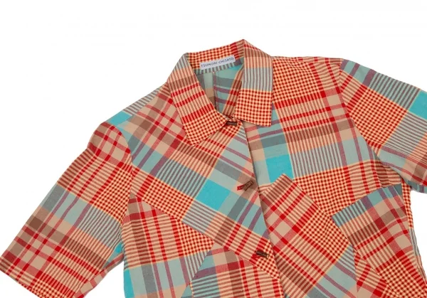 ツモリチサトTSUMORI CHISATO チェック切替ウッドボタンデザイン半袖シャツ マルチM K-105677_003