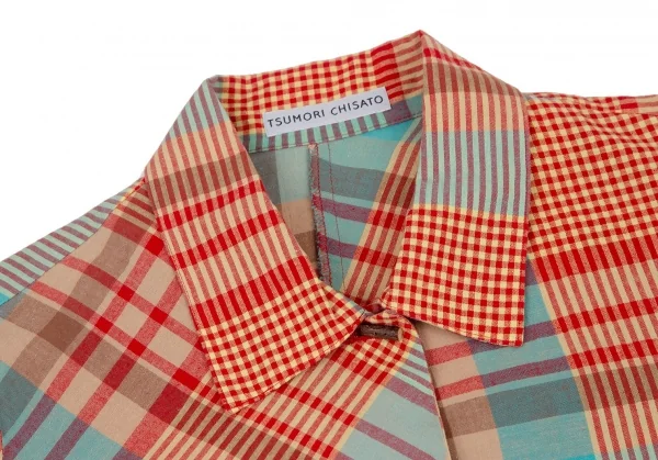 ツモリチサトTSUMORI CHISATO チェック切替ウッドボタンデザイン半袖シャツ マルチM K-105677_004