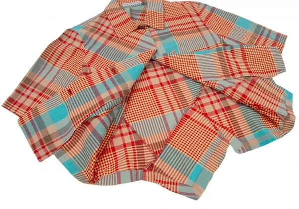 ツモリチサトTSUMORI CHISATO チェック切替ウッドボタンデザイン半袖シャツ マルチM K-105677_008