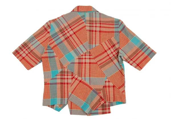 ツモリチサトTSUMORI CHISATO チェック切替ウッドボタンデザイン半袖シャツ マルチM K-105677_009