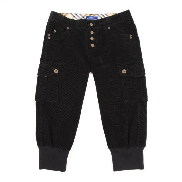 バーバリーロンドンBURBERRY LONDON コットンコーデュロイリブクロップドパンツ 黒36 K-105698_001