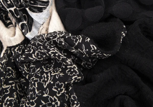 ジャンポールゴルチエ マイユファムJean Paul GAULTIER MAILLE FEMME グリッターフロッキープリントランダムジャガードニットマフラー 黒ベージュ K-105767_010