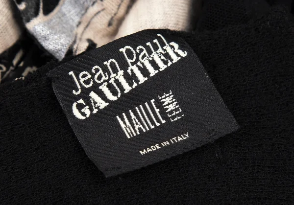 ジャンポールゴルチエ マイユファムJean Paul GAULTIER MAILLE FEMME グリッターフロッキープリントランダムジャガードニットマフラー 黒ベージュ K-105767_011