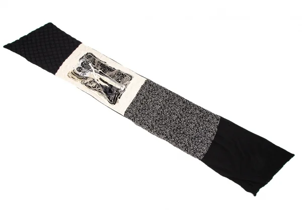 ジャンポールゴルチエ マイユファムJean Paul GAULTIER MAILLE FEMME グリッターフロッキープリントランダムジャガードニットマフラー 黒ベージュ K-105767_002