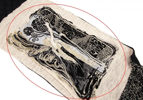 ジャンポールゴルチエ マイユファムJean Paul GAULTIER MAILLE FEMME グリッターフロッキープリントランダムジャガードニットマフラー 黒ベージュ K-105767_004