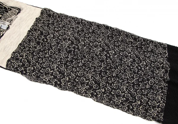 ジャンポールゴルチエ マイユファムJean Paul GAULTIER MAILLE FEMME グリッターフロッキープリントランダムジャガードニットマフラー 黒ベージュ K-105767_006