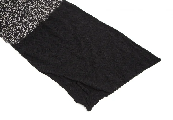 ジャンポールゴルチエ マイユファムJean Paul GAULTIER MAILLE FEMME グリッターフロッキープリントランダムジャガードニットマフラー 黒ベージュ K-105767_007