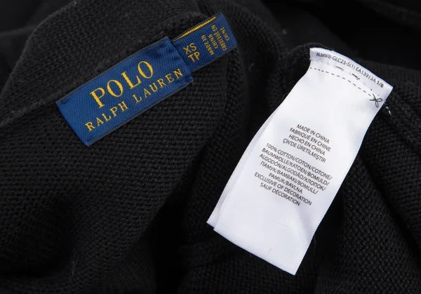 ポロラルフローレンPOLO RALPH LAUREN コットンワッペンレタードニットカーディガン 黒XS K-105771_015