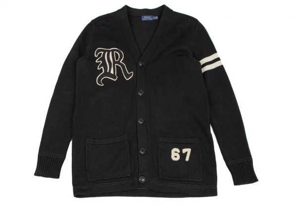 ポロラルフローレンPOLO RALPH LAUREN コットンワッペンレタードニットカーディガン 黒XS K-105771_002