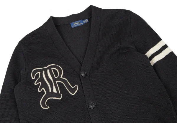 ポロラルフローレンPOLO RALPH LAUREN コットンワッペンレタードニットカーディガン 黒XS K-105771_003