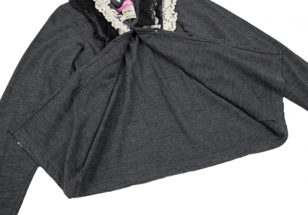 ジュンヤワタナベマンピンク コムデギャルソンJUNYA WATANABE MAN PINK COMME des GARCONS ウール花柄レースフリル装飾カーディガン グレーS位 K-105775_010