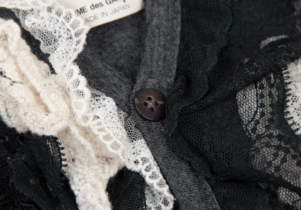 ジュンヤワタナベマンピンク コムデギャルソンJUNYA WATANABE MAN PINK COMME des GARCONS ウール花柄レースフリル装飾カーディガン グレーS位 K-105775_005