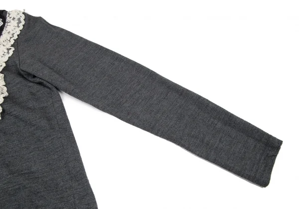 ジュンヤワタナベマンピンク コムデギャルソンJUNYA WATANABE MAN PINK COMME des GARCONS ウール花柄レースフリル装飾カーディガン グレーS位 K-105775_007