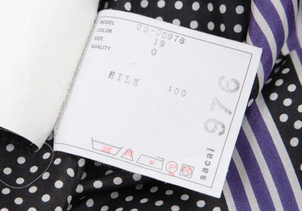 サカイsacai シルクハトメドットストライプスカーフ 黒白 K-105779_009